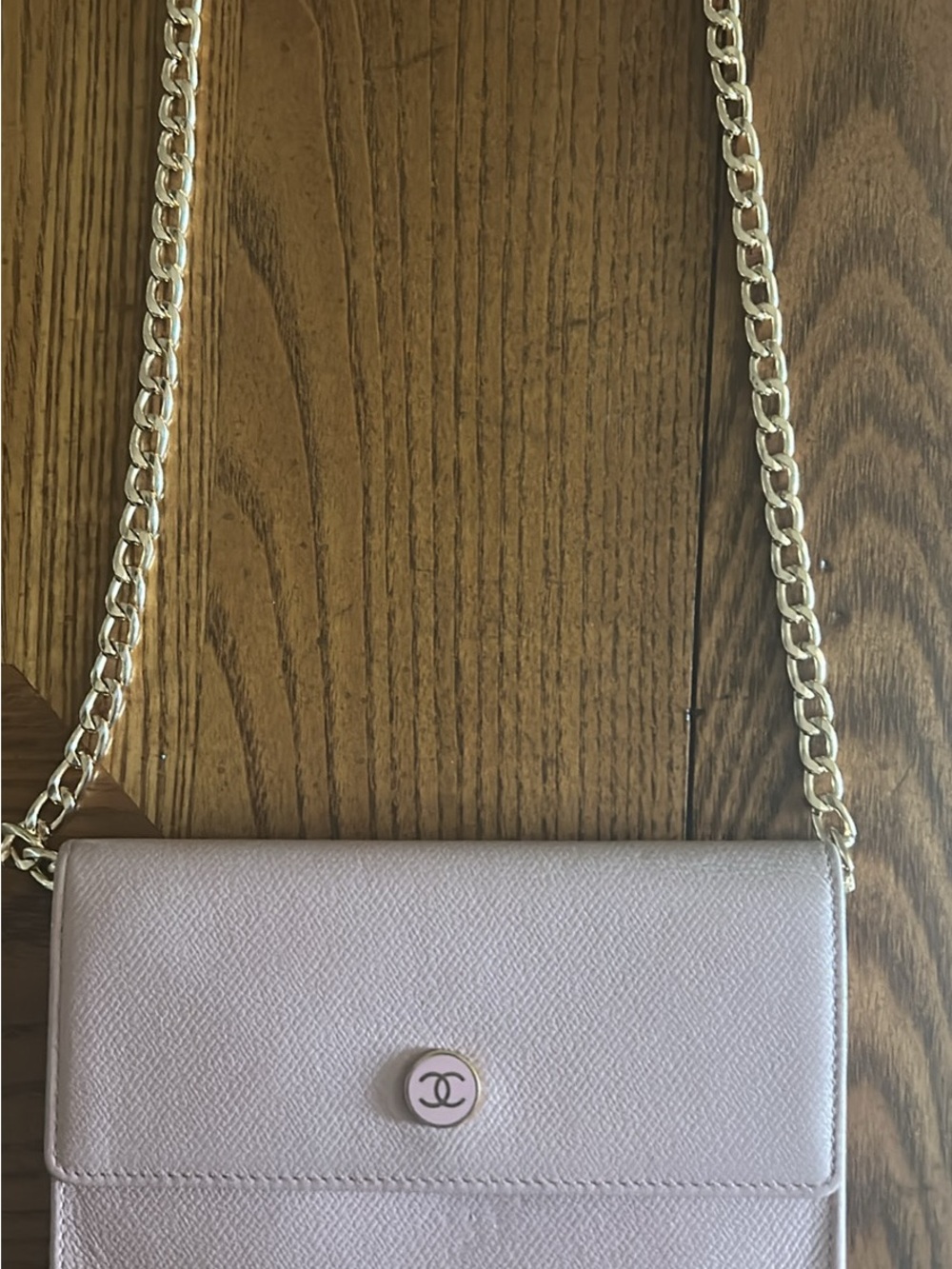 CHANEL Light Pink Leather Wallet on Chain with Gold Hardware